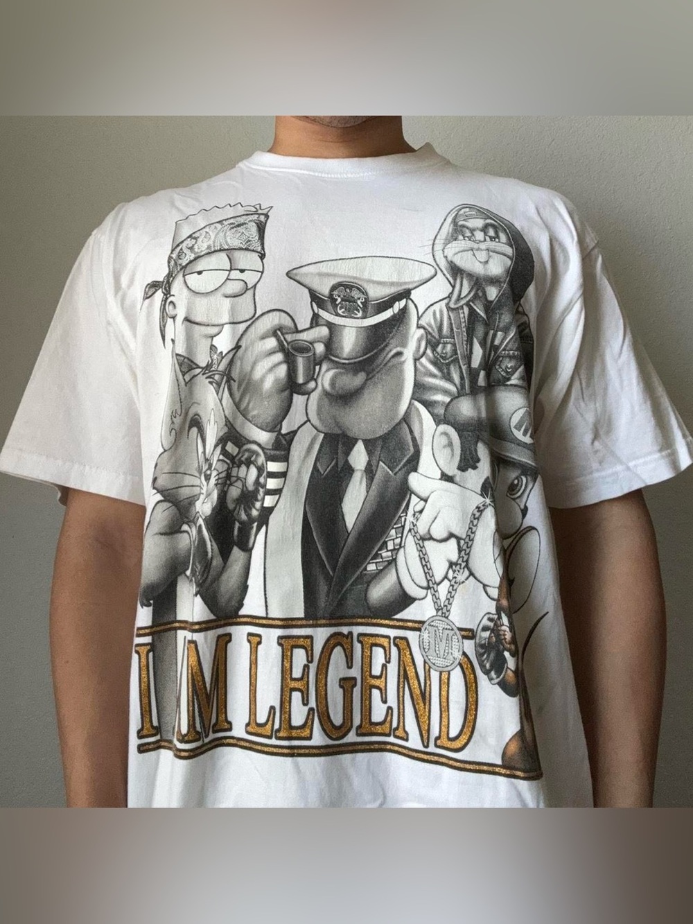 Vintage 2000s I Am Legend AOP Graphics White Tee Shirt Y2K